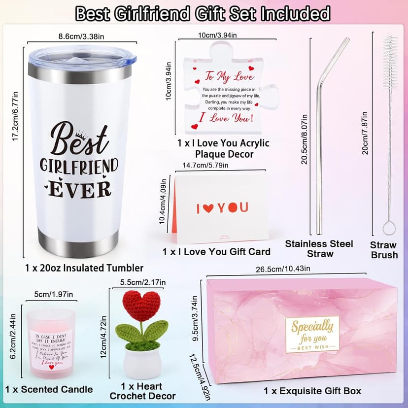 Gifts for Girlfriend Women Her, Girlfriend's Birthday Gifts, 1 Year Gift for GF Anniversary, Best Girlfriend Ever Tumbler Gift Set, Coolest I Love You Couple Presents, I Love My GF Cute Present