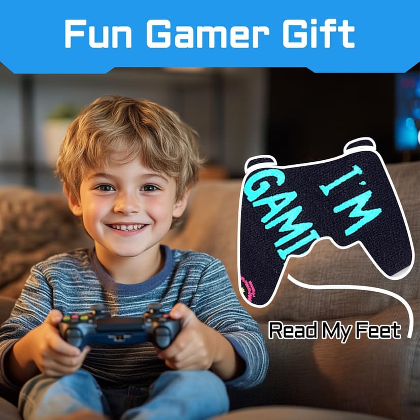 Gamer Gifts for Teens Boys - Video Game Gifts, Gaming Socks for Kids 4-18 Years with Greeting Card