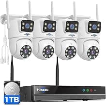Hiseeu Wireless Security Cameras Outdoor, 5G & 2.4G WiFi Pro, Wireless Home Security Camera System, Dual Lens, 360° Pan & Tilt, Auto Tracking, Color Night Vision, 1TB HDD No Subscription, Need Plug In