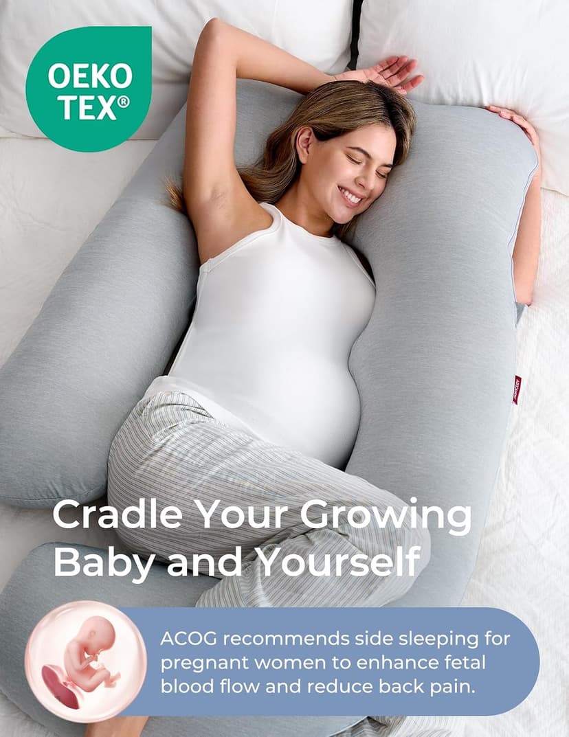 Removable Cover, Support for Back, Legs, Belly, Hips for Pregnant Women, Side Sleeper, Pregnancy Gifts & Essentials, 57 Inch Momcozy Cooling Pregnancy Pillow - U Shaped Full Body Maternity Pillow B09V4C1GDF
