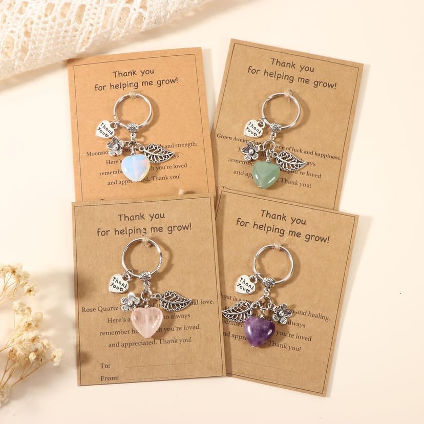 Teacher Appreciation Natural Crystal Keychain, Christmas Valentines Day Thank You for Helping Me Grow Teacher Gifts