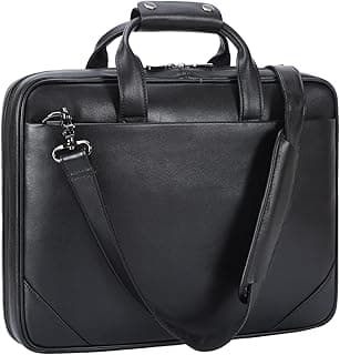 Masa Kawa Leather Slim Briefcase for Men 16” Laptop Shoulder Messenger Computer Bag Business Travel Work Attache Case