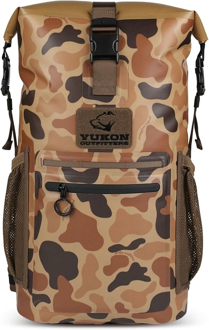 Yukon Outfitters Castor Waterproof Backpack | Roll-Top Dry Bag w/Padded Straps |Durable 25.5L Pack for Hiking & Outdoor Gear - Vintage Camo