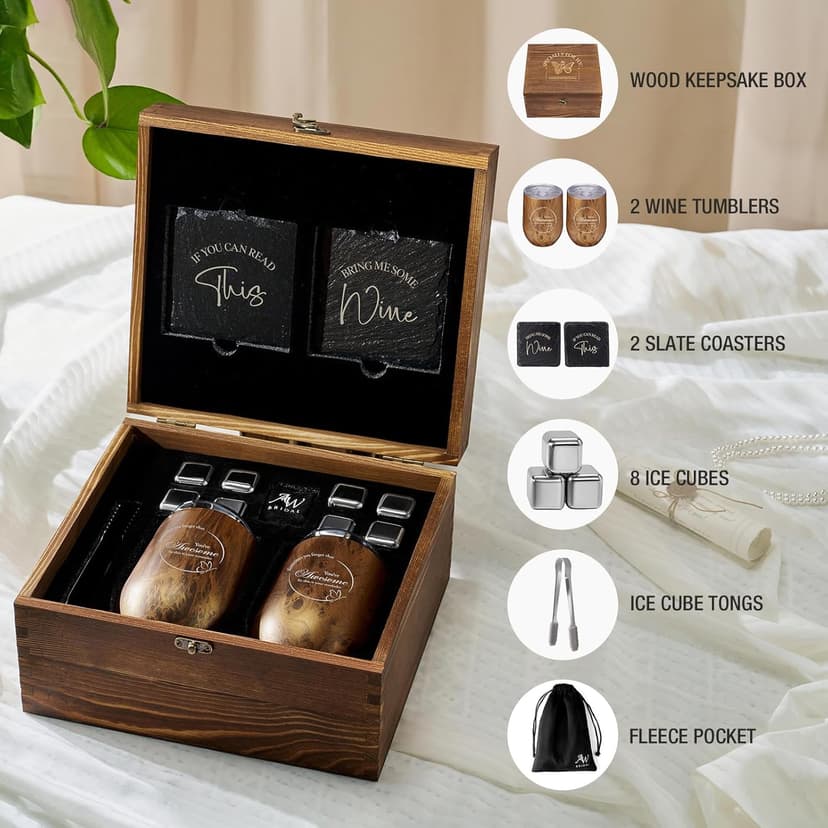 Wine Lovers Gifts for Women, Birthday Gifts for Mom Sister Friend Coworker Girlfriend Inspirational Gift Set, Wine Gift Box Set with Tumblers, Ice Cubes