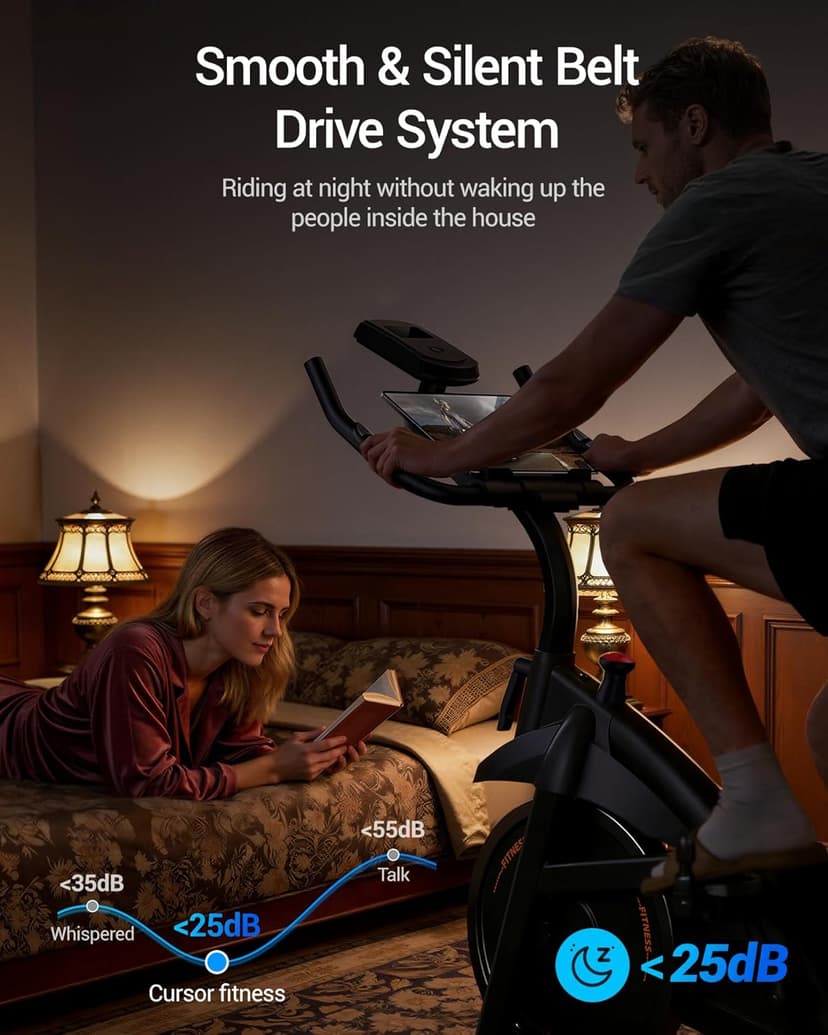 CURSOR FITNESS Exercise Bike, Brake Pad Stationary Bike for Home with Exclusive App, Stationary Bikes for Home with 300 lb Weight, Indoor Cycling Spin Bike Workout Bike with Extra Comfort Seat