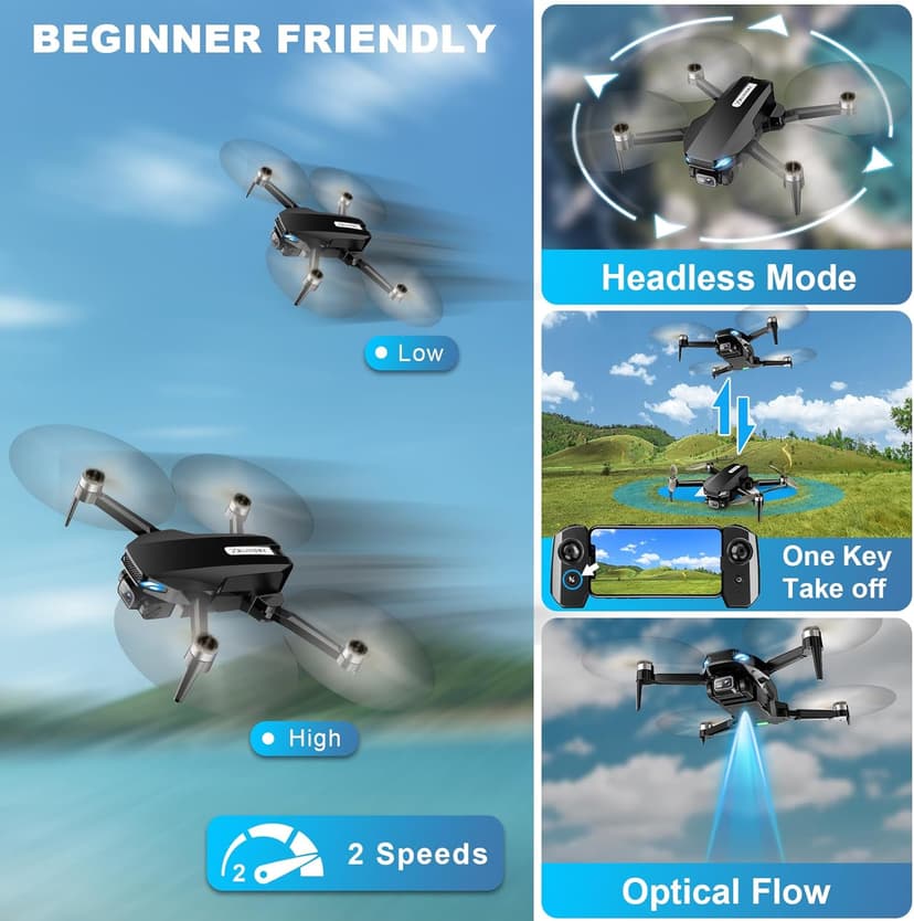 GPS Drone with Camera for Adults, 2K HD FPV Drone with Auto Return, Follow Me, Circle Fly, Waypoint Fly, Stable Hover, Brushless Motor, Foldable 5G Transmission Remote Control Quadcopter, Black