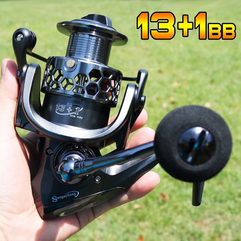 Sougayilang Fishing Reel 13+1BB Light Weight Ultra Smooth Aluminum Spinning Fishing Reel with Free Spare Graphite Spool