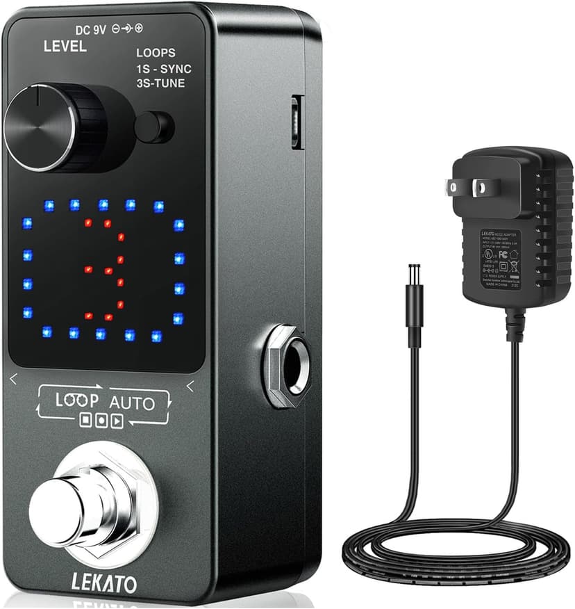 LEKATO Looper Pedal,Guitar Looper Pedal with 9V 0.6A Looper Pedal Power Supply Adapter, Effect Loop Pedal with SYNC & Tuner Function Loop Pedal for Electric Guitar 3 Loops 18 Minutes Record Time