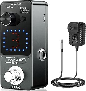 LEKATO Looper Pedal,Guitar Looper Pedal with 9V 0.6A Looper Pedal Power Supply Adapter, Effect Loop Pedal with SYNC & Tuner Function Loop Pedal for Electric Guitar 3 Loops 18 Minutes Record Time