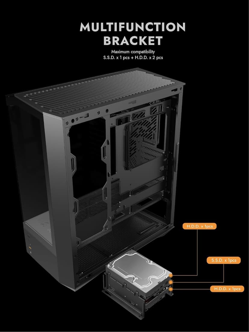 darkFlash DY460 ATX Full-Tower PC Gaming Case, High Airflow, 4×ARGB PWM Fans Included, 330° Full-View Tempered Glass, Separate PSU chamber, Supports RTX 5090 up to 400mm, 360mm Radiator Support, Black