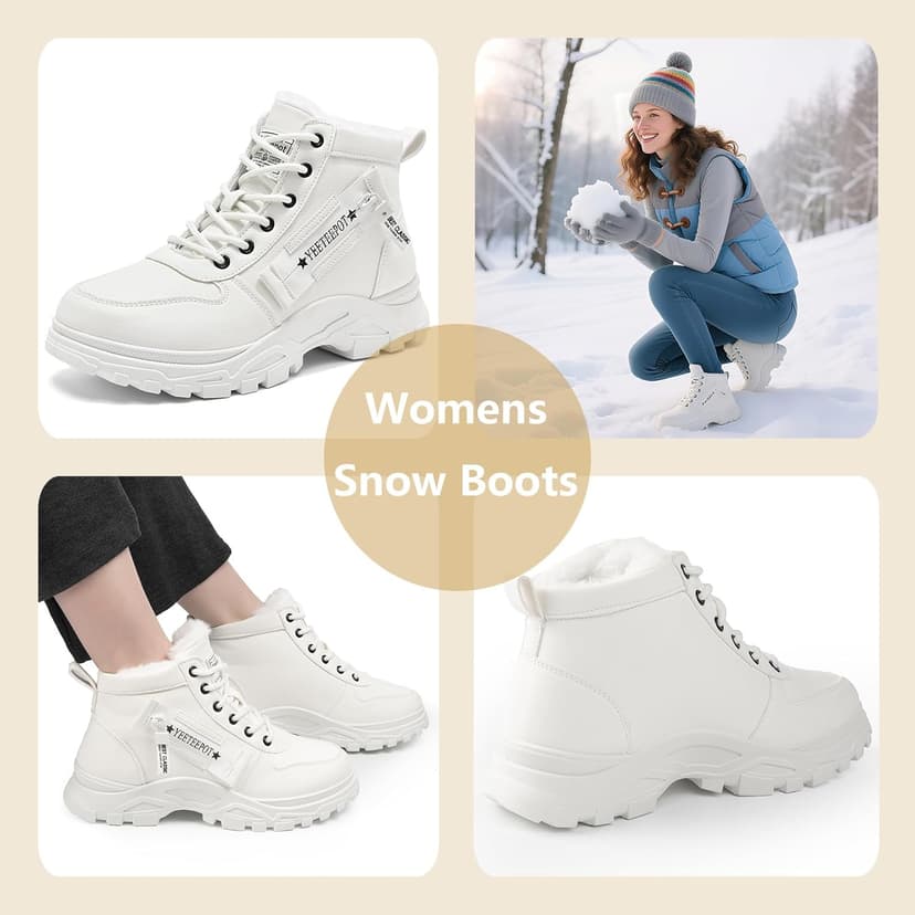 Yeeteepot Womens Snow Boots Warm Winter Boots Ladies Fur Lined Ankle Boots Lace Up Outdoor Booties Anti-Slip Sneakers Waterproof Walking Shoes
