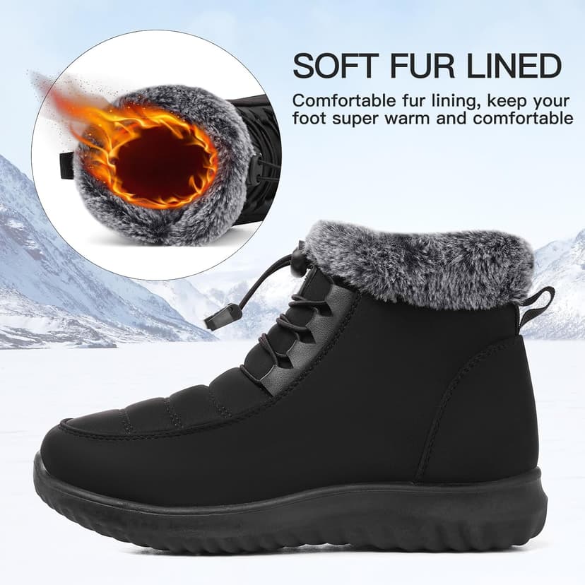 SHIBEVER Winter Boots for Women Snow: Fur Lined Warm Ankle Boots - Adjustable Water Resistant Outdoor Zipper Snow Shoes