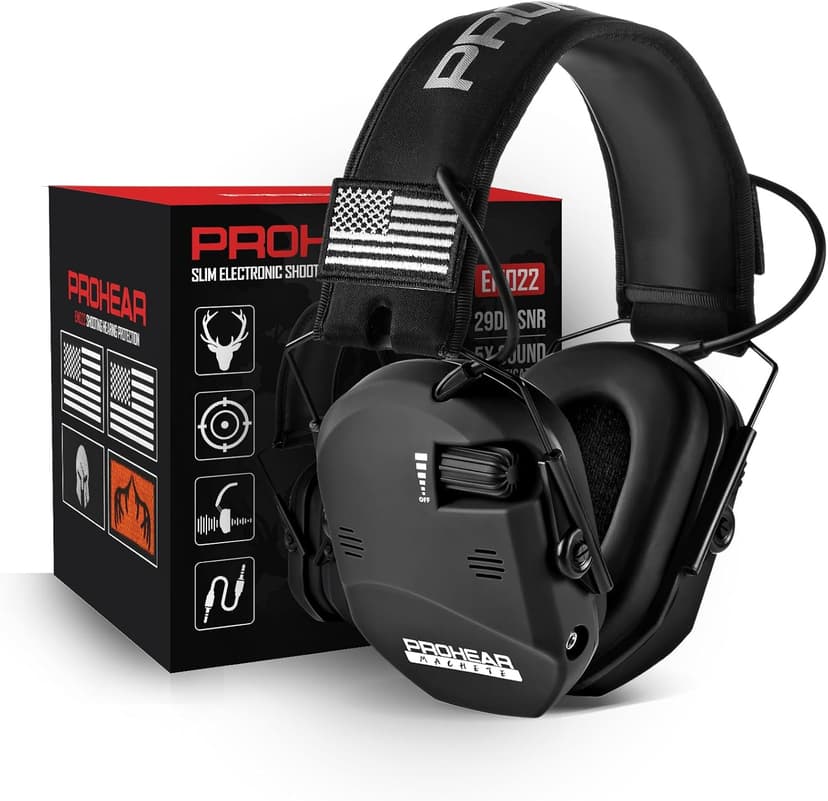 PROHEAR 022 Electronic Ear Protection for Shooting & Hunting - 29dB SNR Noise Reduction, 5X Sound Amplification, 4 Omnidirectional Microphones, HD Speakers - Gun Range Hearing Protection Muffs,Black