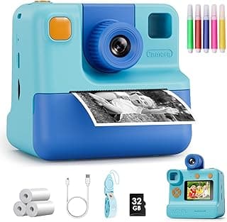 Kids Camera Instant Print, Christmas Birthday Gifts for Girl Boys 3-12 Years Old, FHD Selfie Digital Video Cameras Toddler 3 Rolls Print Paper & 32G Card (Blue) B0CSYC751H