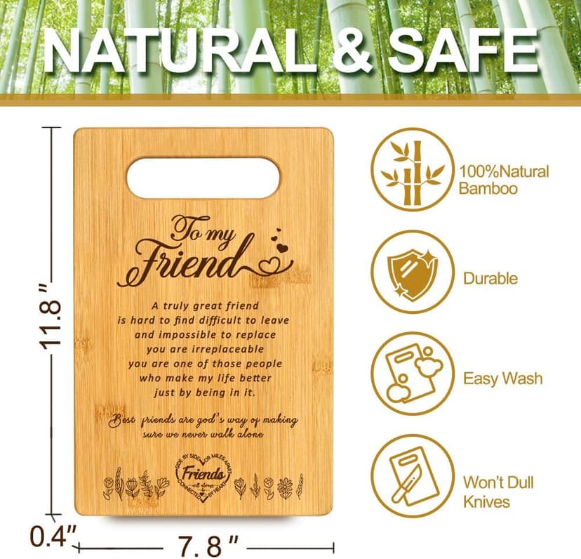 Best Friendship Birthday Gifts for Women Thank You Gifts for BFF Best Friend Kitchen Decoration Gifts for Bestie, Bamboo cutting board for Friend Christmas Gifts, Inspirational Quote Gifts from friend