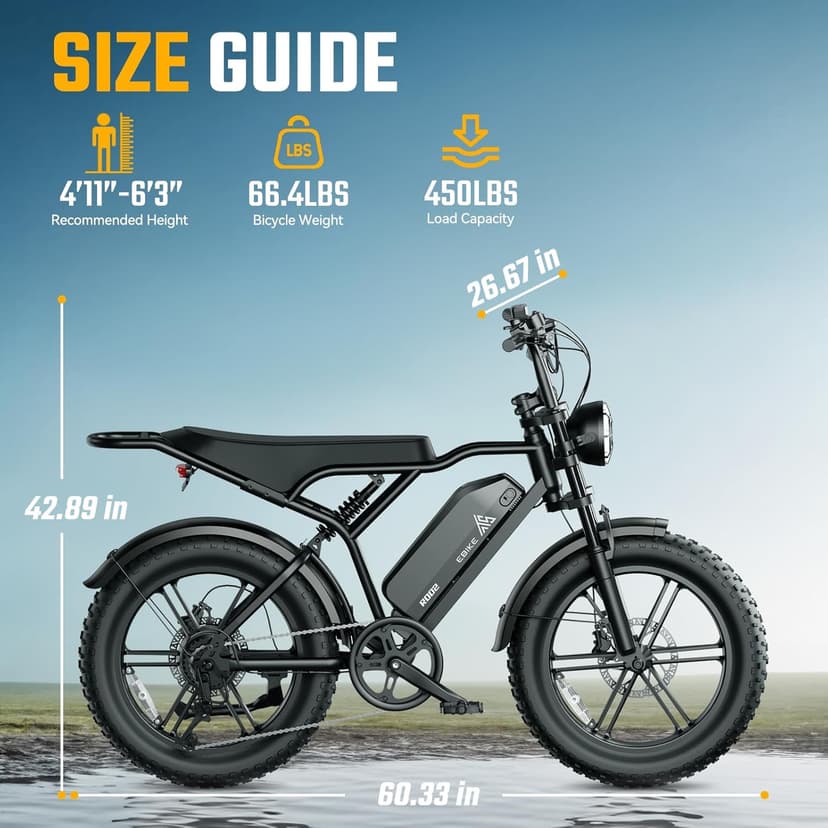 TST Electric Bike for Adults 1500W Peak 20" Fat Tire All-Terrain E-Bike 60/110 Miles 28 MPH Electric Dirt Bike - 48V 15/25 AH Battery Tested to UL 2849 Powered Electric Bicycle