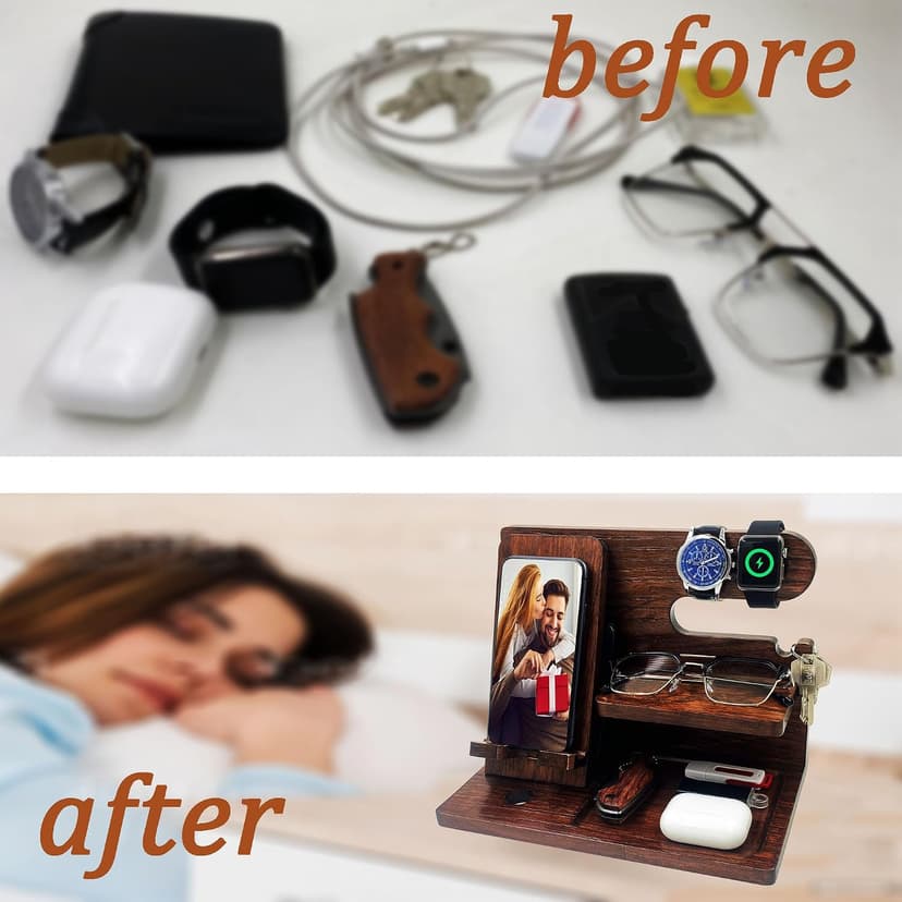 VEIYAILU Gifts for Men Boyfriend Him Brother Nightstand Organizer Gift for dad from Daughter Son Wood Phone Docking Station Anniversary Birthday Gifts (Walnut) B0GC5FQY5H