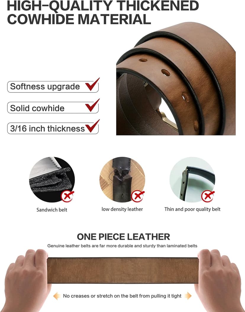 wolksprong Thicken Full Grain Leather Mens Belt Heavy Duty Mens Work Belt Mens Belt High Hardness Buckle Packed In Gift Box