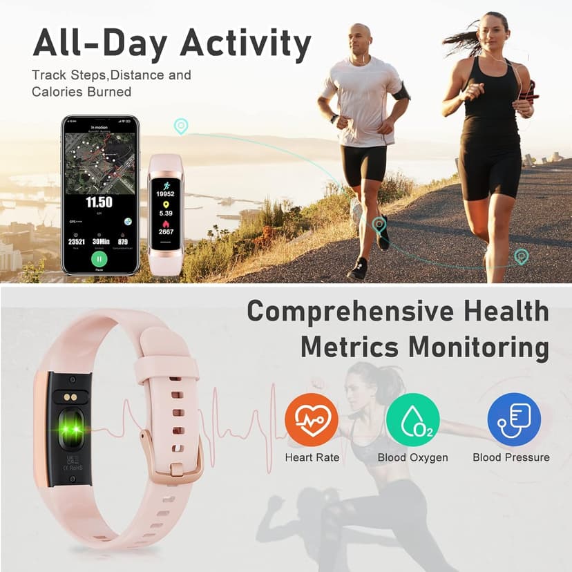 Fitness Tracker with Step Counter/Calories/Stopwatch, Activity Tracker, Health Tracker with Heart Rate Monitor, Sleep Tracker,1.10''AMOLED Touch Color Screen, Pedometer Watch for Women Men