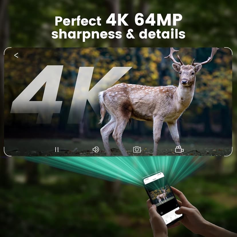 MAXDONE Solar WiFi Trail Camera Bluetooth Game Camera, 4K 64MP Wildlife Cameras 2000mAh Built-in Battery Rechargeable Power Hunting Cameras with Night Vision Trail Cam Bluetooth Wi-Fi Deer Cams