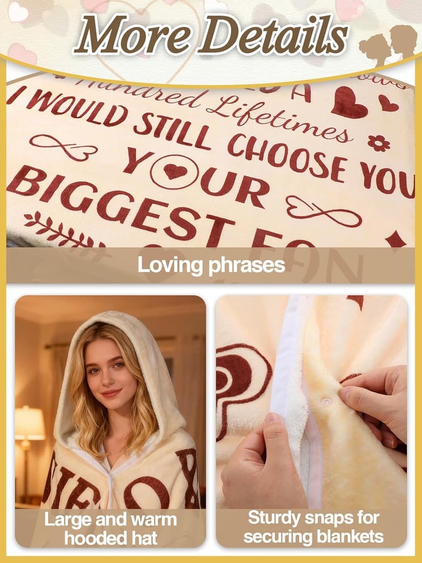 Bigmeta 47x73in Anniversary Birthday Gifts for Women from Husband - Wearable Blanket Christmas Warm Gifts for Wife, with Hoodie (Couple-Orange)