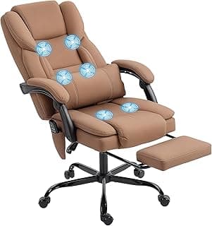 HOMCOM Massage Office Chair with Foot Rest and 6 Points Vibration, Executive Office Desk Chair with Scratch-Resistant Faux Leather, Reclining Back, Comfy Lumbar Support, Remote, Brown