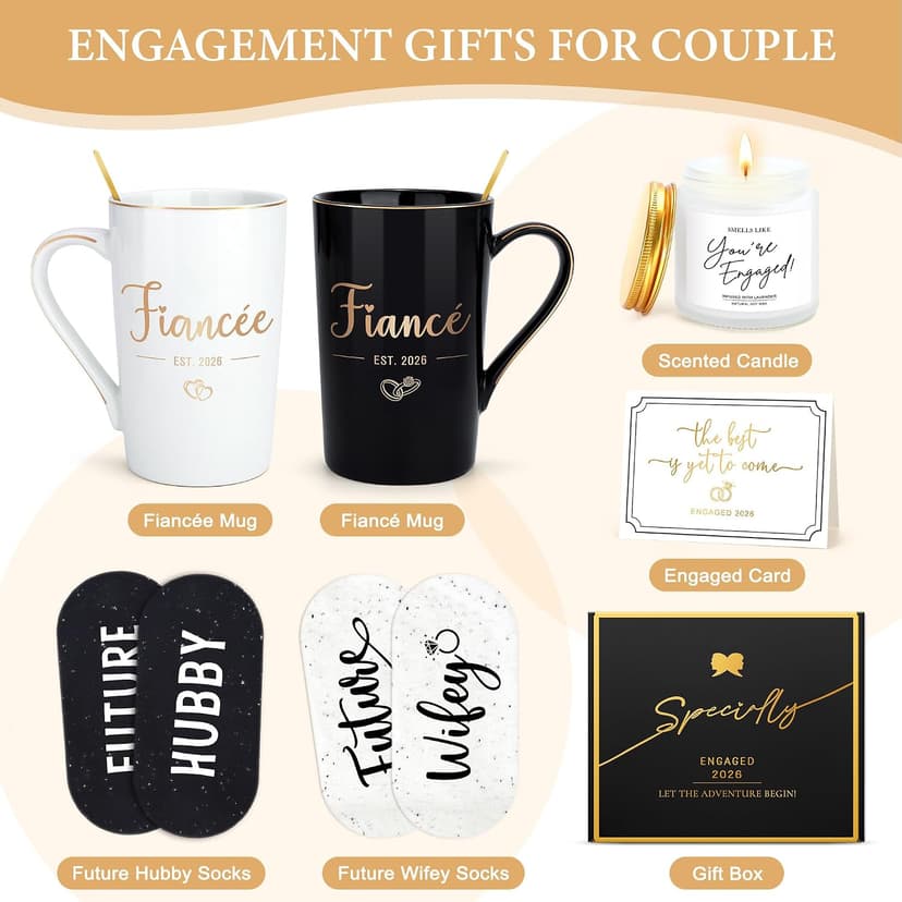 Engagement Gifts for Couples Newly Engaged Gifts for Couple Happy Engagement Gift for Women Fiance Gift for Women Just Engaged Decorations Ideas with Mugs Socks Candle Card for Her Him Men Best Friend B0FDGTK7ZJ