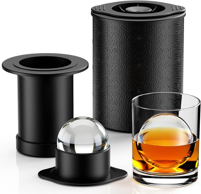 Clear Ice Ball Maker for Whiskey: 2.5" Crystal Clear Ice Maker - Large Ice Sphere Maker for Bourbon & Cocktails - Easy Release Silicone Ice Cube Maker for Home Bar