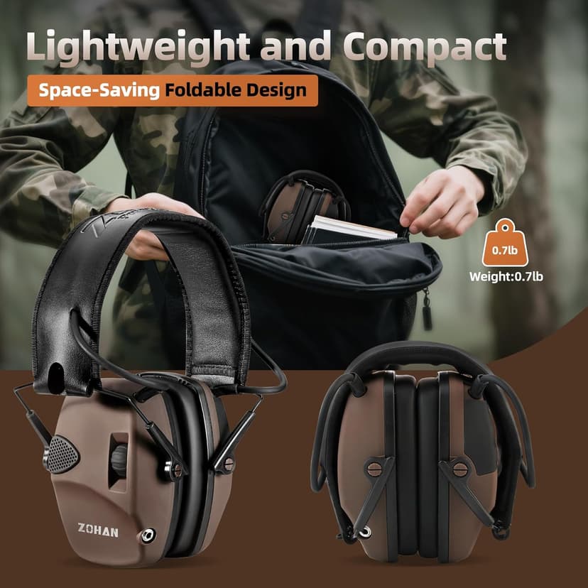 ZOHAN EM054 Electronic Shooting Ear Protection with 4X Sound Amplification 2 Pack,Slim Active Noise Reduction Earmuffs for Gun Range