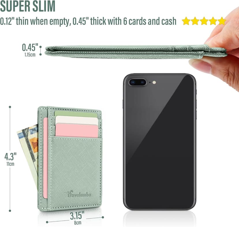 Travelambo Slim Wallet Front Pocket Minimalist Leather RFID Blocking Medium Size