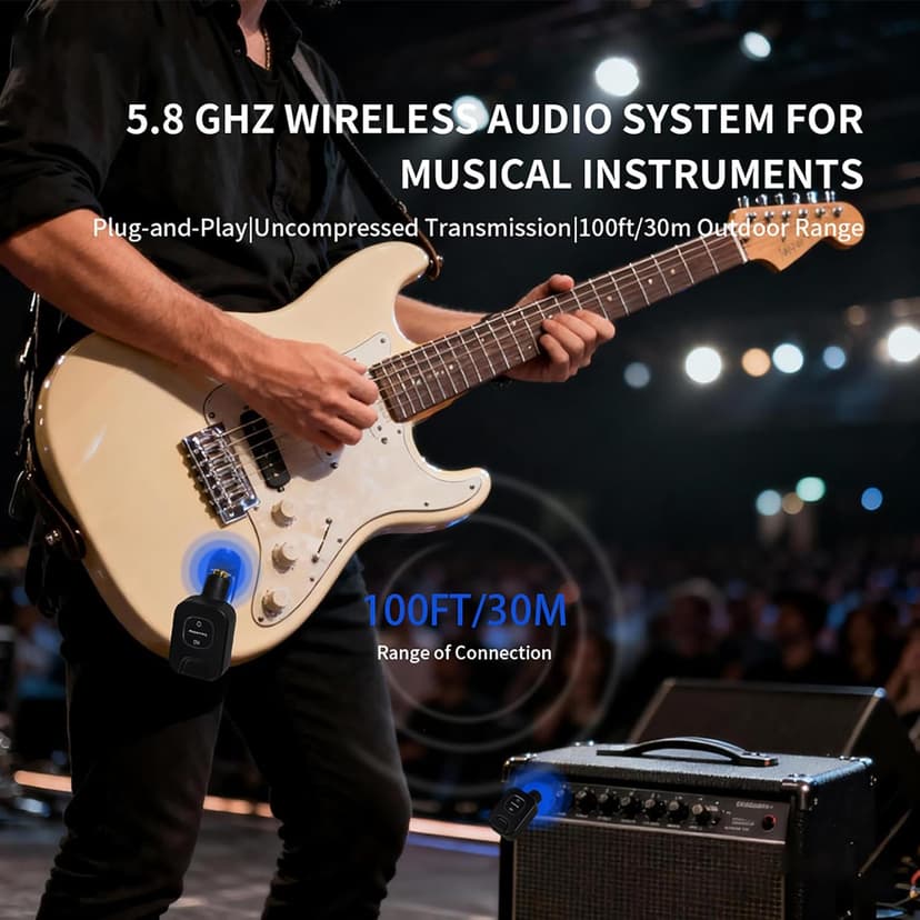 EROK WF-08 5.8GHz Wireless System for Guitar, Bass & Electric Instruments – 4.6ms Ultra-Low Latency, 48K/24bit, 30M Range, with Rechargeable Charging Case (WF-08)