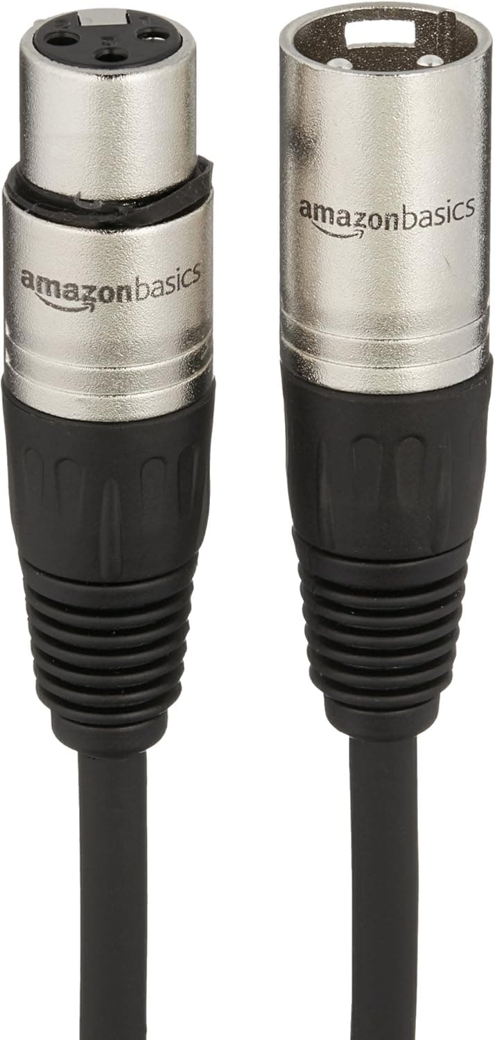 Amazon Basics XLR Male to Female Microphone Cable for Speaker or PA System, Recording Studio, All Copper Conductors, Low Noise Shielding, 6MM PVC Jacket, 6 Foot, Black