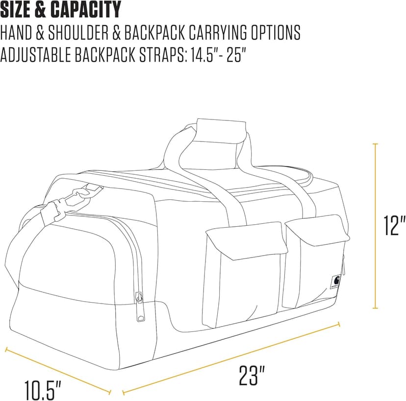 Carhartt 40L Utility Duffel, Heavy-Duty Gear Bag for Jobsite, Gym, & Travel, Duffel Bag (Carhartt Brown), 40L