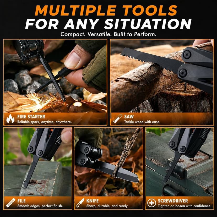 18-in-1 Multitool Hatchet Camping Axe with Hammer & Knife with Protective Sheath, Survival Gear for Men Dad, Emergency Car Tool & Hiking Accessories, Cool Gadgets for Outdoor Hiking Emergency