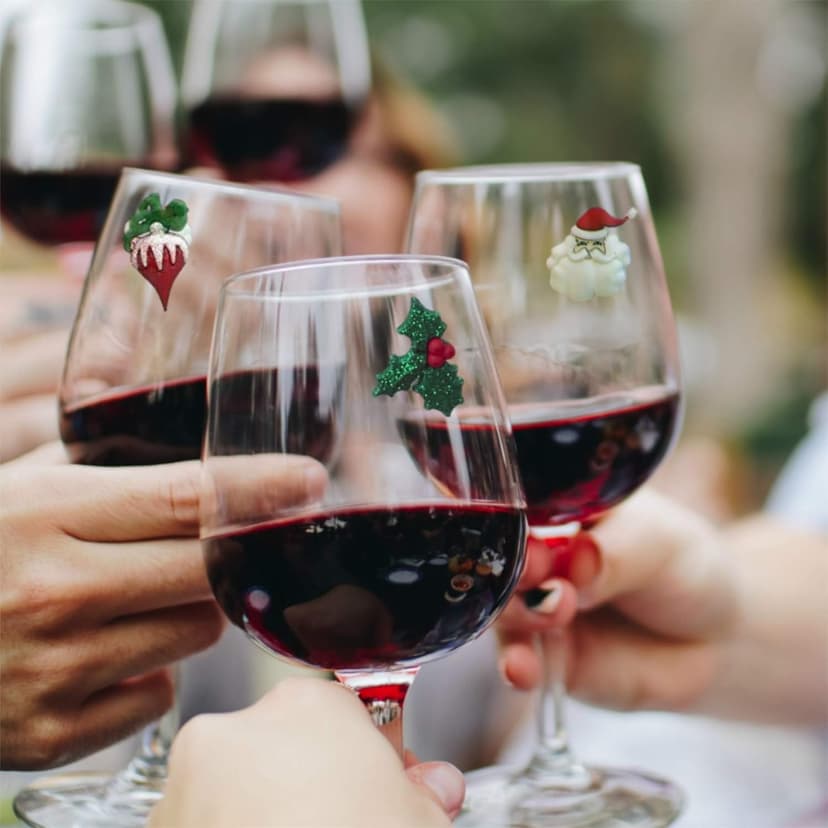 Simply Charmed Christmas Holiday Magnetic Wine Glass Charms & Cocktail Markers Set of 12 - Great Christmas Hostess Gift or Stocking Stuffer