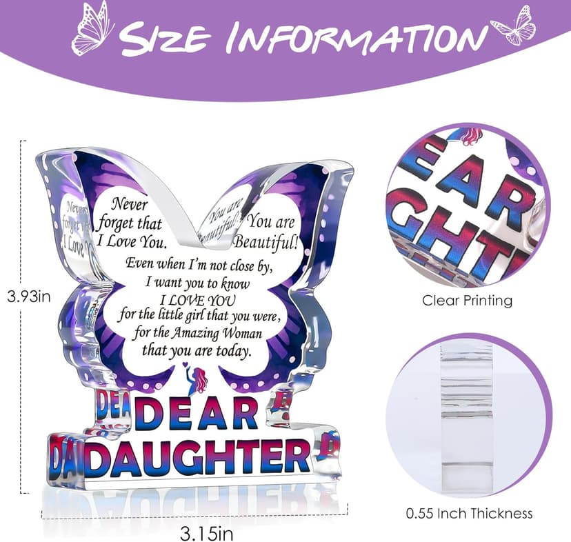 Daughter Birthday Gifts from Mom Dad, Daughter Gifts for Christmas, Unique Gifts for Daughter, Inspirational Gifts I Love You Daughter, Daughter Butterfly Decorative Signs Plaques