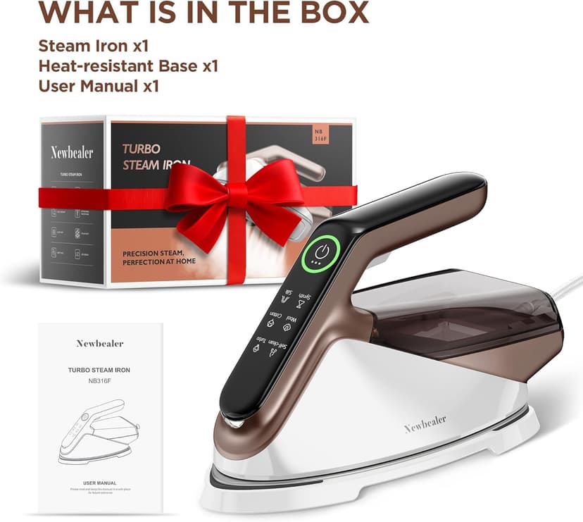 Newbealer Steam Generator Iron, 1500W Turbo Steamer for Clothes, 2 Bar Pressure Clothes Iron, 4 Steam & 4 Dry Heat Modes, Fast Heat-Up, 350ml Detachable Tank, Auto-Off, Self-Cleaning (Gold)