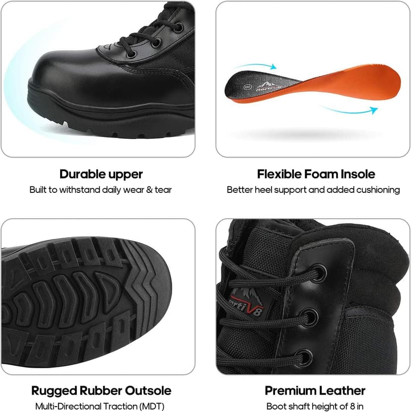 NORTIV 8 Men's Military Tactical Work Boots Side Zipper Leather Motorcycle Combat Boots Trooper