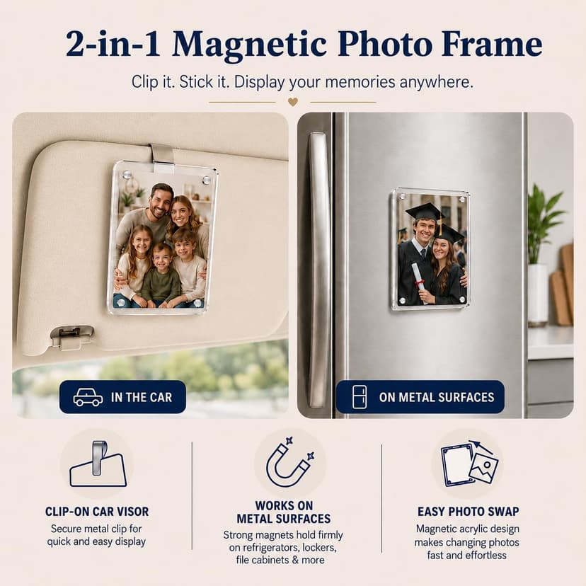 Gift for Boyfriend Husband Girlfriend Dad Car Decorations Interior Picture Holder, Car Visor Photo Clip Magnetic Frame Father's Day Personalized Photo Gifts Cute Car Decor Accessories 3.5 x 2.4 inch (1 PC) B0F5WR9324