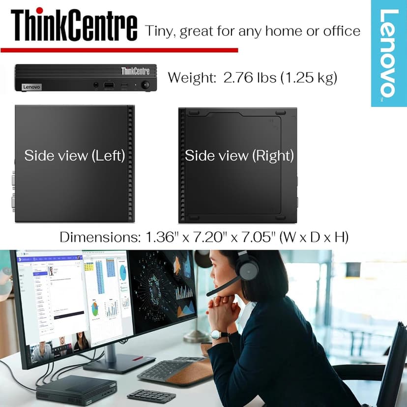 Lenovo ThinkCentre Mini Desktop, Ultra-Fast AMD Ryzen 5 PRO, 16GB RAM, 512GB SSD & 1TB HDD, Wi-Fi 6, Bluetooth5, USB-C, HDMI, Display Port, RJ-45, Windows 11 Pro – Tiny Computer for Everyday Tasks
