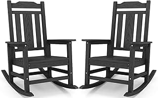 SERWALL Black Outdoor Rocking Chair Set of 2, All Weather Patio Rocking Chair, HDPE Poly Rocking Chair for Adults, Heavy Duty Front Porch Rocker