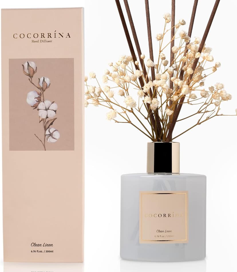 Cocorrína Reed Diffuser Set, Clean Linen 6.7 fl oz Scented Diffuser with Sticks Home Fragrance Reed Diffuser for Bathroom Shelf Décor B0B24QJ217