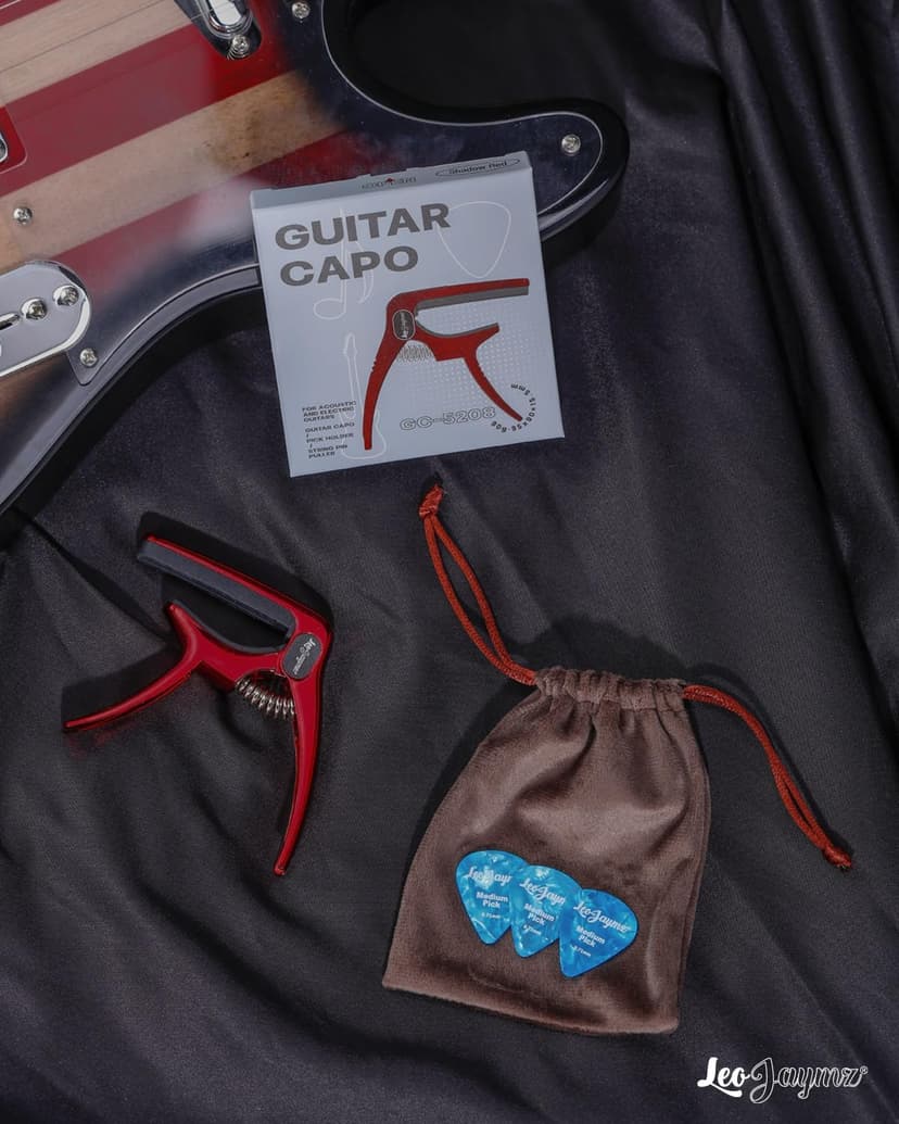 Leo Jaymz Heavy Duty Guitar Capo for Acoustic/Electric Guitars, Guitar Clip made of Zinc Alloy Metal, Guitar Clamp for Bass Classical Guitar, Ukulele, Mandolin,Banjo (Shadow Red)