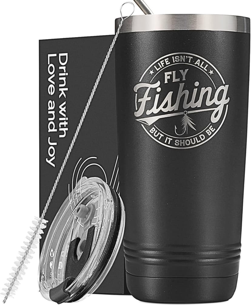 Onebttl Fly Fishing Gifts for Men, Gifts for Fly Fishing Lover, Funny Fishermen Gift, 20oz Stainless Steel Tumbler, Laser