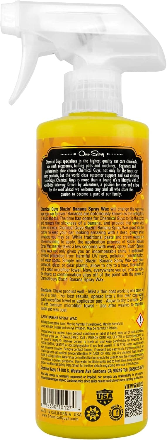 Chemical Guys Spray Wax Blazin' Banana - Carnauba Car Wax Spray for High Gloss Shine and Protection, Safe for Cars, Trucks, SUVs, RVs, and More - 16 oz