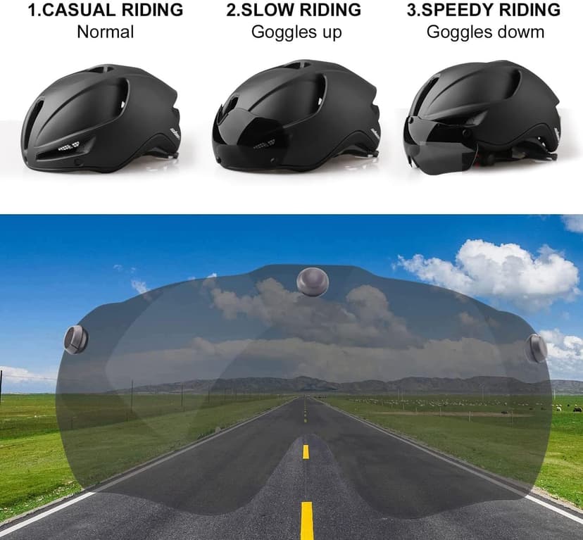 Shinmax Adult Bike Helmet,Bicycle Helmet with Removable Magnetic Goggles & USB Rechargeable LED Light Road Mountain Bike Helmet Adjustable Size Ultralight Cycling Helmet Men Women SM-T88