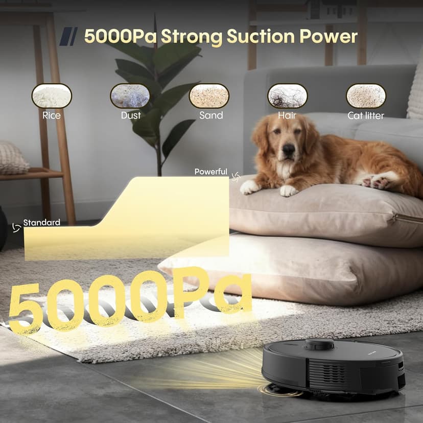 Robot Vacuum and Mop, Self Emptying Station for 90 Days, 5000Pa Suction, 3-in-1 LiDAR Navigation, Home Mapping, No-Go Zones, Wi-Fi/App/Alexa, Hard Floors, Carpet
