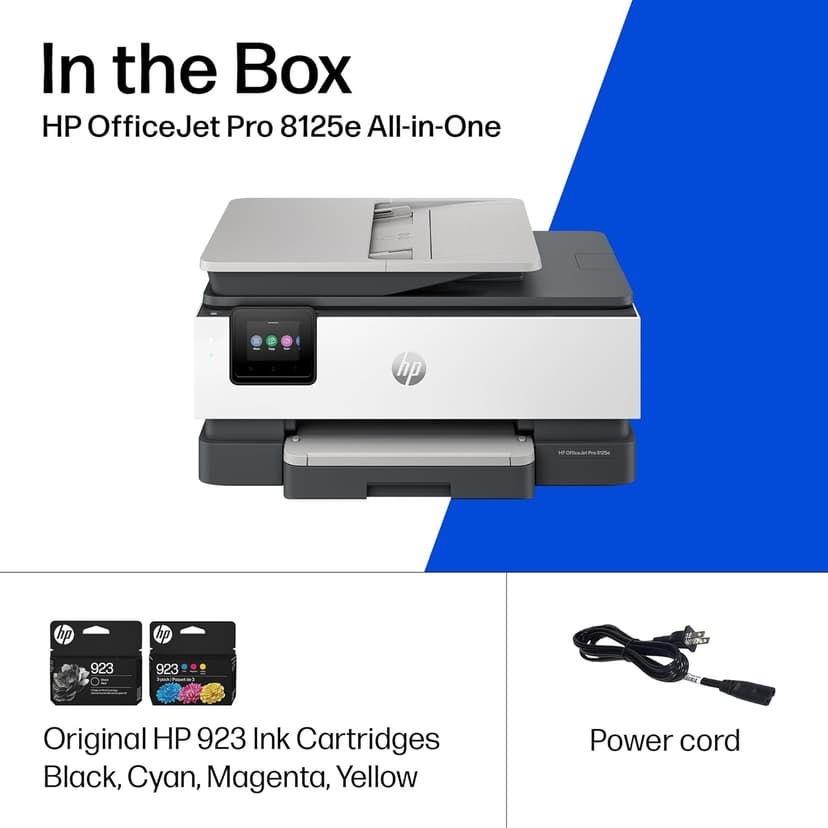 HP OfficeJet Pro 8125e Wireless All-in-One Color Inkjet Printer, Print, scan, Copy, ADF, Duplex Printing Best-for-Home Office, 3 Month Instant Ink Trial Included, AI-Enabled (405T6A)