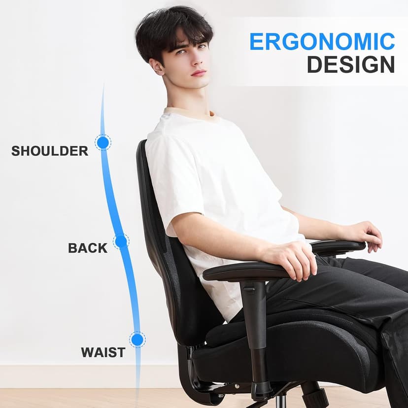 BOSMILLER Big and Tall Office Chair with Wide Thick Seat Cushion for Heavy People,700lbs Ergonomic Mesh Desk Chair with Adjustable Lumbar Support and Armrests for Adults Sitting All Day