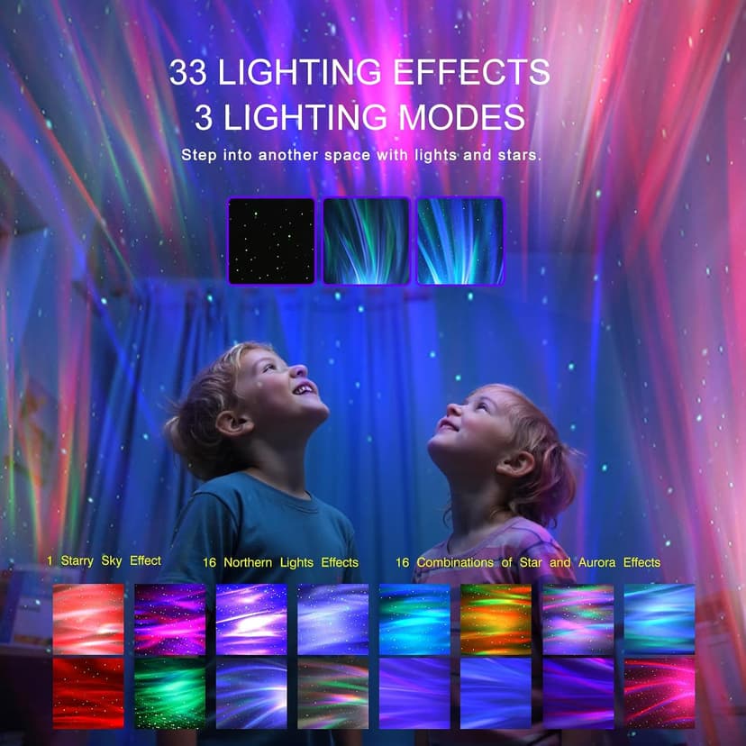 Northern Galaxy Light Aurora Projector with 33 Light Effects, Night Lights LED Star Projector for Bedroom Nebula Lamp, Remote Control, White Noises, Bluetooth Speaker for Parties Black B0B4518KC2